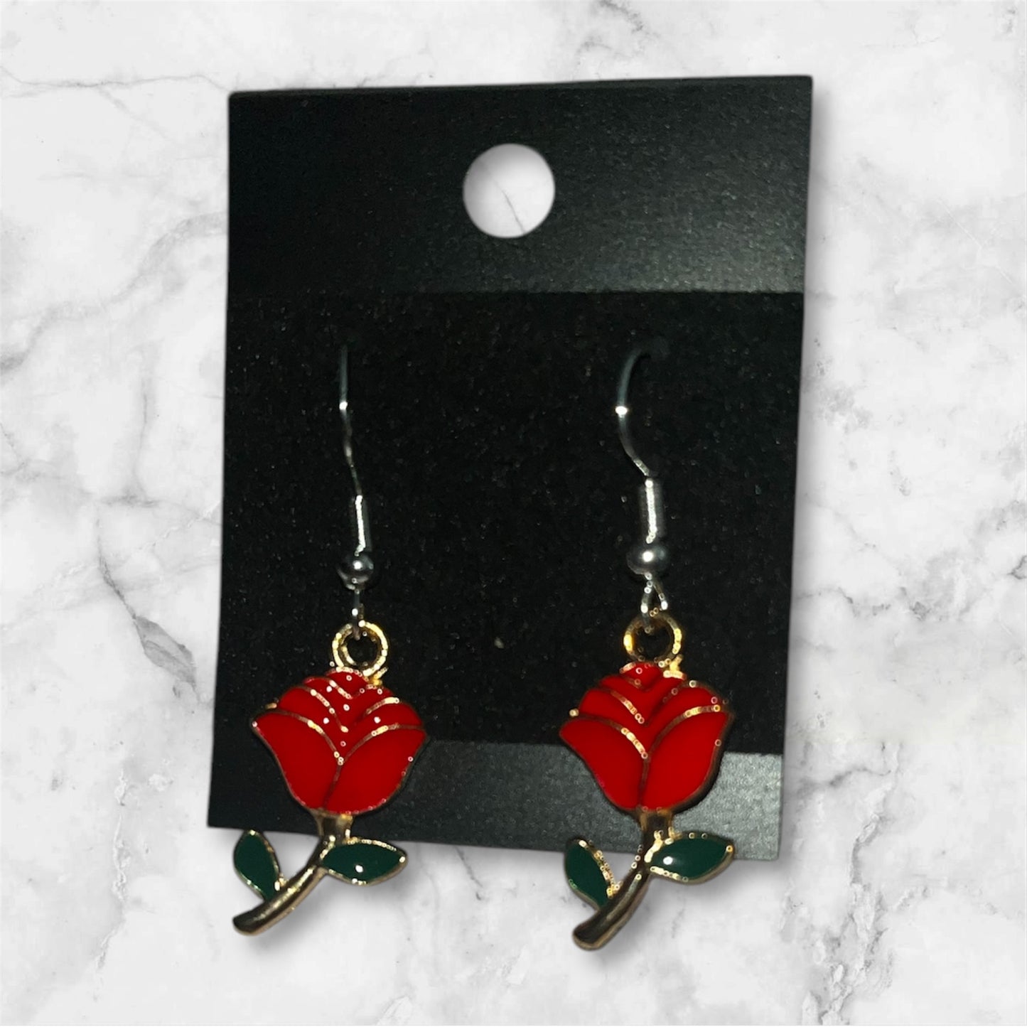 Red rose earrings