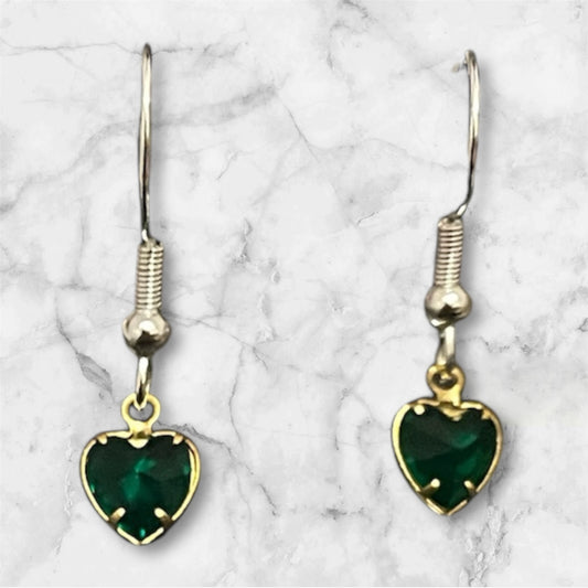 Green heart earrings