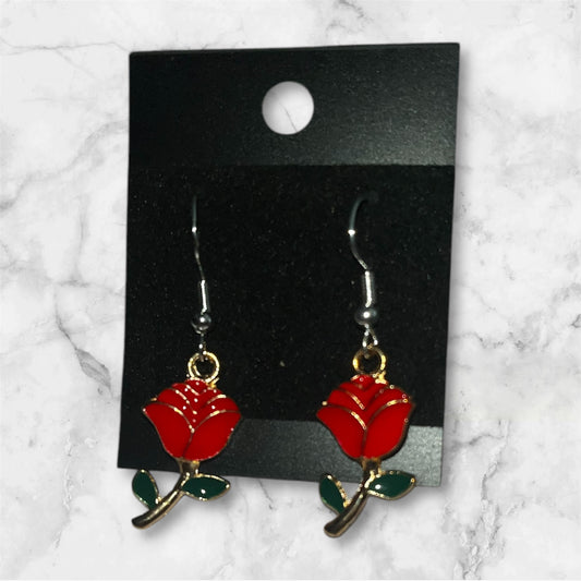 Red rose earrings
